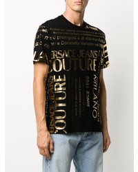 schwarzes und goldenes bedrucktes T-Shirt mit einem Rundhalsausschnitt von VERSACE JEANS COUTURE