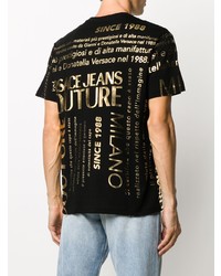 schwarzes und goldenes bedrucktes T-Shirt mit einem Rundhalsausschnitt von VERSACE JEANS COUTURE