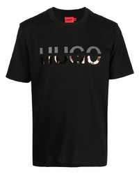 schwarzes und goldenes bedrucktes T-Shirt mit einem Rundhalsausschnitt von Hugo