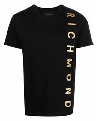 schwarzes und goldenes bedrucktes T-Shirt mit einem Rundhalsausschnitt von John Richmond