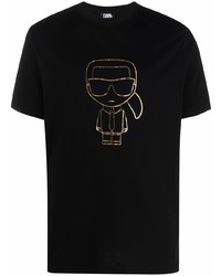 schwarzes und goldenes bedrucktes T-Shirt mit einem Rundhalsausschnitt von Karl Lagerfeld