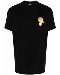 schwarzes und goldenes bedrucktes T-Shirt mit einem Rundhalsausschnitt von Karl Lagerfeld