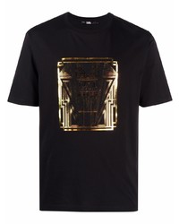 schwarzes und goldenes bedrucktes T-Shirt mit einem Rundhalsausschnitt von Karl Lagerfeld