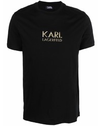 schwarzes und goldenes bedrucktes T-Shirt mit einem Rundhalsausschnitt von Karl Lagerfeld