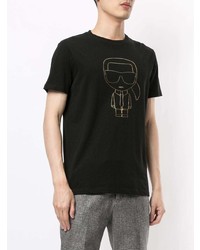 schwarzes und goldenes bedrucktes T-Shirt mit einem Rundhalsausschnitt von Karl Lagerfeld