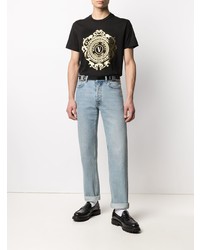 schwarzes und goldenes bedrucktes T-Shirt mit einem Rundhalsausschnitt von VERSACE JEANS COUTURE