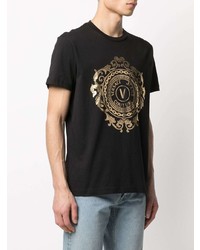 schwarzes und goldenes bedrucktes T-Shirt mit einem Rundhalsausschnitt von VERSACE JEANS COUTURE