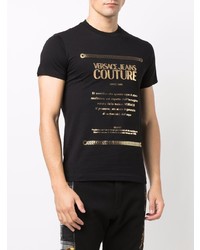 schwarzes und goldenes bedrucktes T-Shirt mit einem Rundhalsausschnitt von VERSACE JEANS COUTURE