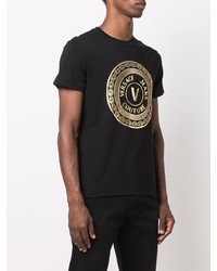 schwarzes und goldenes bedrucktes T-Shirt mit einem Rundhalsausschnitt von VERSACE JEANS COUTURE