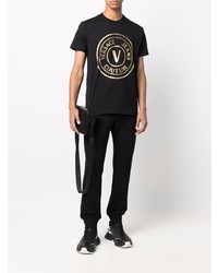 schwarzes und goldenes bedrucktes T-Shirt mit einem Rundhalsausschnitt von VERSACE JEANS COUTURE