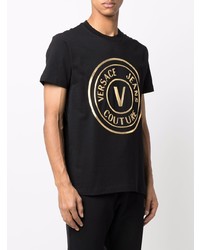 schwarzes und goldenes bedrucktes T-Shirt mit einem Rundhalsausschnitt von VERSACE JEANS COUTURE