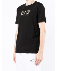 schwarzes und goldenes bedrucktes T-Shirt mit einem Rundhalsausschnitt von Ea7 Emporio Armani