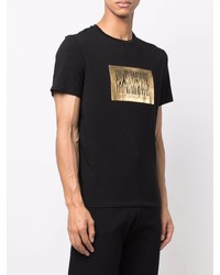 schwarzes und goldenes bedrucktes T-Shirt mit einem Rundhalsausschnitt von Just Cavalli