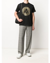 schwarzes und goldenes bedrucktes T-Shirt mit einem Rundhalsausschnitt von VERSACE JEANS COUTURE