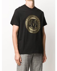 schwarzes und goldenes bedrucktes T-Shirt mit einem Rundhalsausschnitt von VERSACE JEANS COUTURE