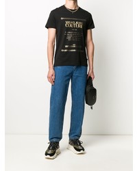 schwarzes und goldenes bedrucktes T-Shirt mit einem Rundhalsausschnitt von VERSACE JEANS COUTURE