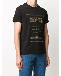 schwarzes und goldenes bedrucktes T-Shirt mit einem Rundhalsausschnitt von VERSACE JEANS COUTURE