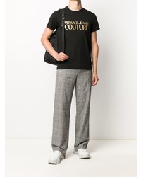 schwarzes und goldenes bedrucktes T-Shirt mit einem Rundhalsausschnitt von VERSACE JEANS COUTURE