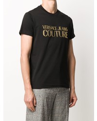 schwarzes und goldenes bedrucktes T-Shirt mit einem Rundhalsausschnitt von VERSACE JEANS COUTURE