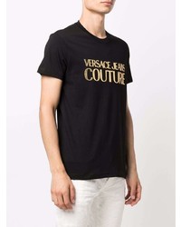 schwarzes und goldenes bedrucktes T-Shirt mit einem Rundhalsausschnitt von VERSACE JEANS COUTURE