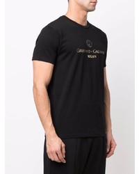 schwarzes und goldenes bedrucktes T-Shirt mit einem Rundhalsausschnitt von Giuliano Galiano