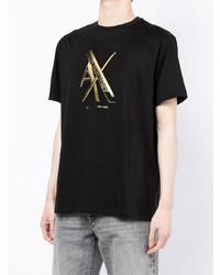 schwarzes und goldenes bedrucktes T-Shirt mit einem Rundhalsausschnitt von Armani Exchange