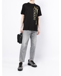 schwarzes und goldenes bedrucktes T-Shirt mit einem Rundhalsausschnitt von Armani Exchange