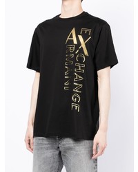 schwarzes und goldenes bedrucktes T-Shirt mit einem Rundhalsausschnitt von Armani Exchange