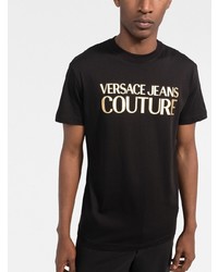 schwarzes und goldenes bedrucktes T-Shirt mit einem Rundhalsausschnitt von VERSACE JEANS COUTURE