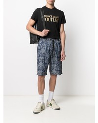 schwarzes und goldenes bedrucktes T-Shirt mit einem Rundhalsausschnitt von VERSACE JEANS COUTURE