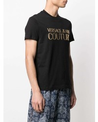 schwarzes und goldenes bedrucktes T-Shirt mit einem Rundhalsausschnitt von VERSACE JEANS COUTURE