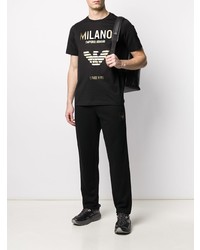 schwarzes und goldenes bedrucktes T-Shirt mit einem Rundhalsausschnitt von Emporio Armani