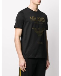 schwarzes und goldenes bedrucktes T-Shirt mit einem Rundhalsausschnitt von Emporio Armani