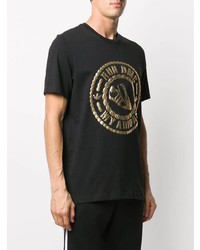 schwarzes und goldenes bedrucktes T-Shirt mit einem Rundhalsausschnitt von adidas