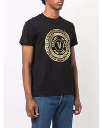 schwarzes und goldenes bedrucktes T-Shirt mit einem Rundhalsausschnitt von VERSACE JEANS COUTURE