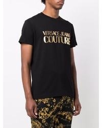 schwarzes und goldenes bedrucktes T-Shirt mit einem Rundhalsausschnitt von VERSACE JEANS COUTURE