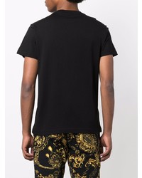 schwarzes und goldenes bedrucktes T-Shirt mit einem Rundhalsausschnitt von VERSACE JEANS COUTURE