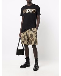 schwarzes und goldenes bedrucktes T-Shirt mit einem Rundhalsausschnitt von Moschino