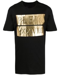 schwarzes und goldenes bedrucktes T-Shirt mit einem Rundhalsausschnitt von Philipp Plein