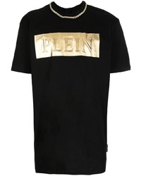 schwarzes und goldenes bedrucktes T-Shirt mit einem Rundhalsausschnitt von Philipp Plein