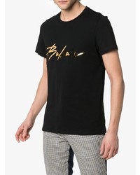 schwarzes und goldenes bedrucktes T-Shirt mit einem Rundhalsausschnitt von Balmain