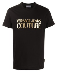 schwarzes und goldenes bedrucktes T-Shirt mit einem Rundhalsausschnitt von VERSACE JEANS COUTURE