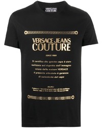 schwarzes und goldenes bedrucktes T-Shirt mit einem Rundhalsausschnitt von VERSACE JEANS COUTURE