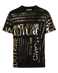 schwarzes und goldenes bedrucktes T-Shirt mit einem Rundhalsausschnitt von VERSACE JEANS COUTURE