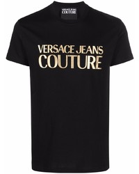 schwarzes und goldenes bedrucktes T-Shirt mit einem Rundhalsausschnitt von VERSACE JEANS COUTURE