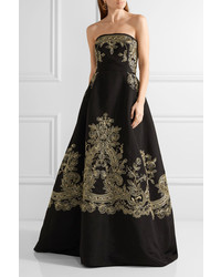 schwarzes und goldenes besticktes Ballkleid von Oscar de la Renta