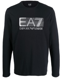 schwarzes und silbernes bedrucktes Langarmshirt von Ea7 Emporio Armani