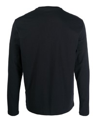 schwarzes und silbernes bedrucktes Langarmshirt von Ea7 Emporio Armani