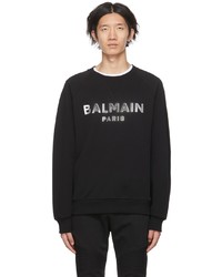 schwarzes und silbernes bedrucktes Sweatshirt von Balmain