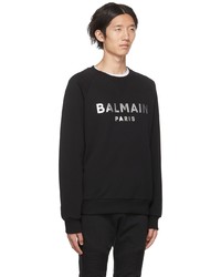 schwarzes und silbernes bedrucktes Sweatshirt von Balmain